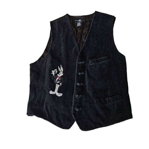 Vintage Velveteen Men's Black Warner Brothers Bugs Bunny Vest adjustable size L - Picture 6 of 15